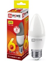 Лампа светодиодная С37 230В 6w(=60w) 3000К Е27 (свеча) inHome