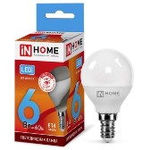 Лампа светодиодная G45 230В  6w(=60w) 4000К Е14 (шарик) inHome