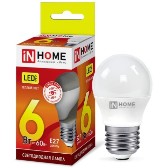 Лампа светодиодная G45 230В  6w(=60w) 3000К Е27 (шарик) inHome