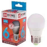 Лампа светодиодная G45 230В  6w(=60w) 4000К Е27 (шарик) inHome