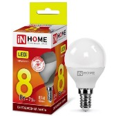 Лампа светодиодная G45 230В  8w(=75w) 3000К Е14 (шарик) inHome