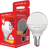 Лампа светодиодная G45 230В  5w(=45w) 3000К Е14 (шарик) SUPRA